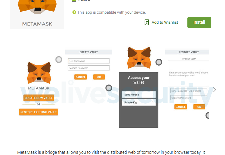 В Google Play обнаружили поддельный кошелек MetaMask